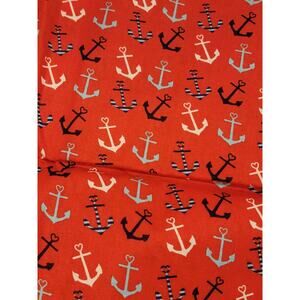 Nautical Anchor Red Cotton Fabric red White Blue 1 Yard 33 Inches New Sewing